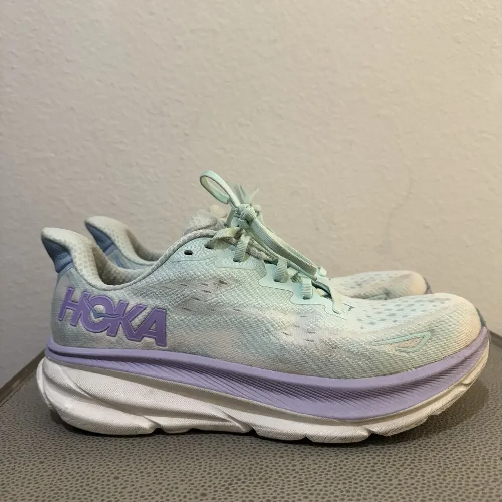 Hoka One One Clifton 9 Womens 9.5 B Blue Purple Running Walking Shoes Sneakers
